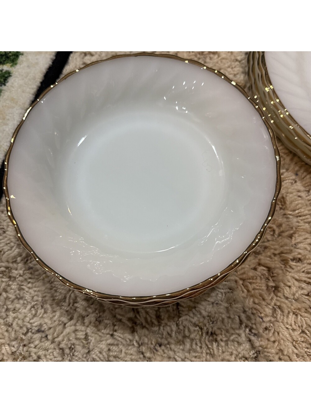 1950's Anchor Hocking Fire-King "Swirl" Set of 6 salad plate/soup 22k gold rim